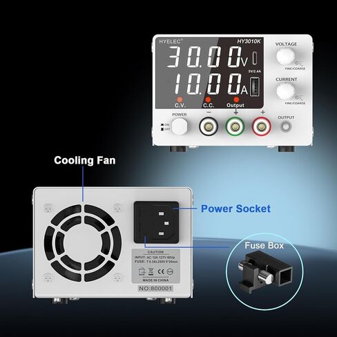 Variable DC Power Supply, 0-30V 0-5A, HYELEC Bench Power Supply with Encoder Knob, 4-Digit LED Display, Digital Calibration, USB and Type-C Charging in Kuwait