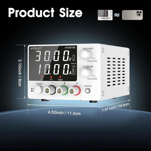 Variable DC Power Supply, 0-30V 0-5A, HYELEC Bench Power Supply with Encoder Knob, 4-Digit LED Display, Digital Calibration, USB and Type-C Charging in Kuwait