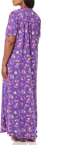 AmeriMark Women's Embroidered Knit Night Gown Long Partial Button Front Dress Celadon - Mid Calf 2X in Saudi Arabia