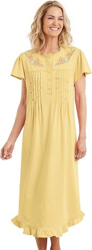AmeriMark Women's Embroidered Knit Night Gown Long Partial Button Front Dress Celadon - Mid Calf 2X in Saudi Arabia