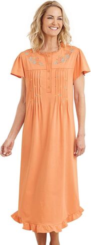 AmeriMark Women's Embroidered Knit Night Gown Long Partial Button Front Dress Celadon - Mid Calf 2X in Saudi Arabia