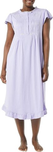 AmeriMark Women's Embroidered Knit Night Gown Long Partial Button Front Dress Celadon - Mid Calf 2X in Saudi Arabia
