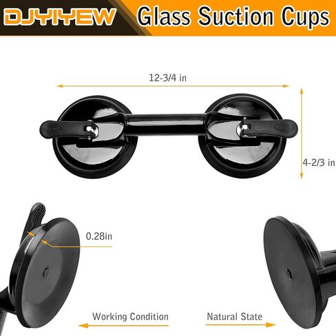 أكواب الشفط الشاقة - الفراغ الألمنيوم مقبض الزجاج ورافع البلاط - شفط مريح ، وموثوق لرفع الزجاج الكبير ، والبلاط ، والرخام ، والطابق ، ودنت سلك (حزمة سوداء) in Kuwait