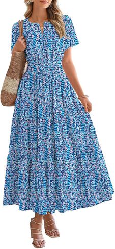 BTFBM Summer Dresses for Women 2025 Floral Casual Short Sleeve V Neck Elastic Waist Maxi Wedding Guest Dress Pockets in Kuwait