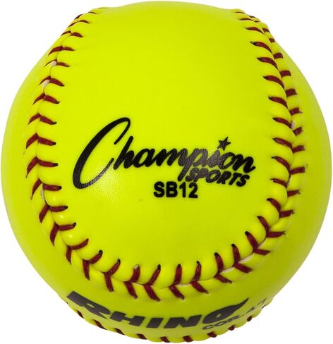 Champion Sports 12" Syntex Leather Cover Softballs - Cork Core - Medium Compression - NFHS Approved - Raised Seams - Optic Yellow - Pack of 12 in Saudi Arabia