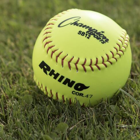 Champion Sports 12" Syntex Leather Cover Softballs - Cork Core - Medium Compression - NFHS Approved - Raised Seams - Optic Yellow - Pack of 12 in Saudi Arabia