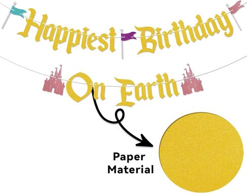 Happiest Birthday On Earth Banner - Castle Theme Bday Banner, Funny Princess Castle Birthday Party Decorations Rose Gold in Kuwait