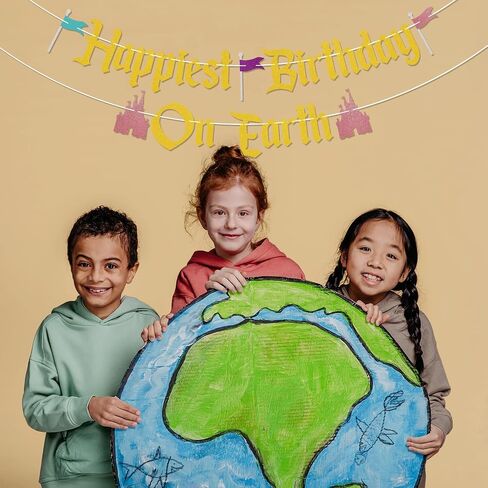 Happiest Birthday On Earth Banner - Castle Theme Bday Banner, Funny Princess Castle Birthday Party Decorations Rose Gold in Kuwait