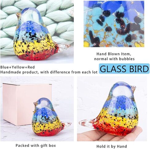 QFkris Qf Handmade Bird Blown Glass Figurine Gift for Christmas, Birthday Home Decor Yellow Paper Weight in Kuwait