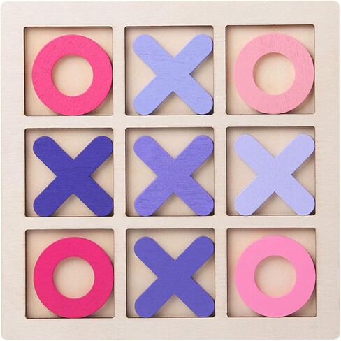 Wooden Tic TAC Toe Game Noughts and Crosses Chess Board Game XO Table Toy for Outdoor Indoor Kids Families Coffee Table Decor, Coffee in Kuwait