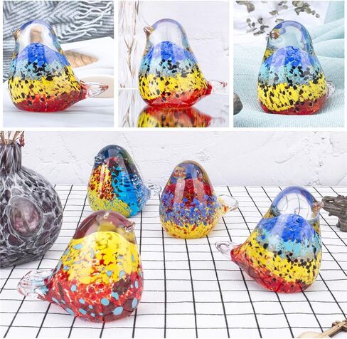 QFkris Qf Handmade Bird Blown Glass Figurine Gift for Christmas, Birthday Home Decor Yellow Paper Weight in Kuwait
