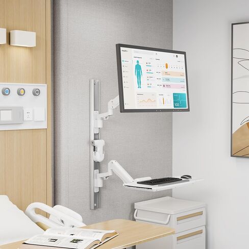 جبل! محطة عمل طبية مثبتة على الحائط Medhub مع مسار الجدار-أذرع الشاشة والوحة المفاتيح قابلة للتعديل ، ودرج قابلة للطي ، وسادة الماوس ، وتوافق فيسا-لغرف الامتحانات والعيادات ورعاية المرضى in Saudi Arabia
