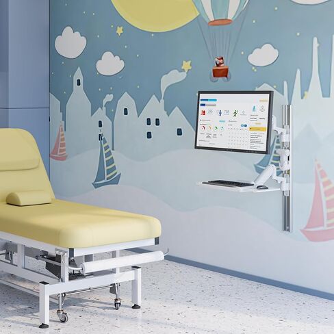جبل! محطة عمل طبية مثبتة على الحائط Medhub مع مسار الجدار-أذرع الشاشة والوحة المفاتيح قابلة للتعديل ، ودرج قابلة للطي ، وسادة الماوس ، وتوافق فيسا-لغرف الامتحانات والعيادات ورعاية المرضى in Saudi Arabia