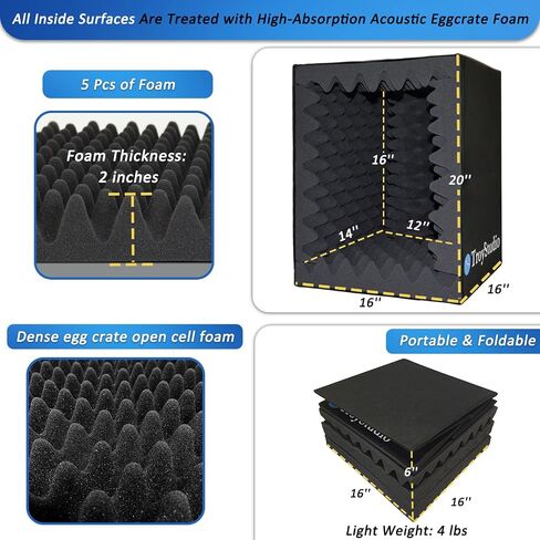 TroyStudio Mic Pop Filter Recording Shield, Portable Microphone Isolation Ball Shield, Vocal Booth, Music Studio Equipment Reflection Windscreen, Sound Foam Box Cover for Home Studio, Singing in Kuwait