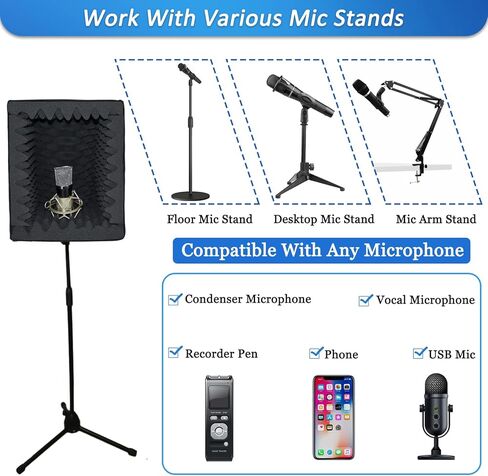 TroyStudio Mic Pop Filter Recording Shield, Portable Microphone Isolation Ball Shield, Vocal Booth, Music Studio Equipment Reflection Windscreen, Sound Foam Box Cover for Home Studio, Singing in Kuwait