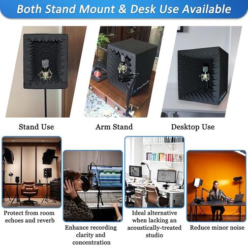 TroyStudio Mic Pop Filter Recording Shield, Portable Microphone Isolation Ball Shield, Vocal Booth, Music Studio Equipment Reflection Windscreen, Sound Foam Box Cover for Home Studio, Singing in Kuwait
