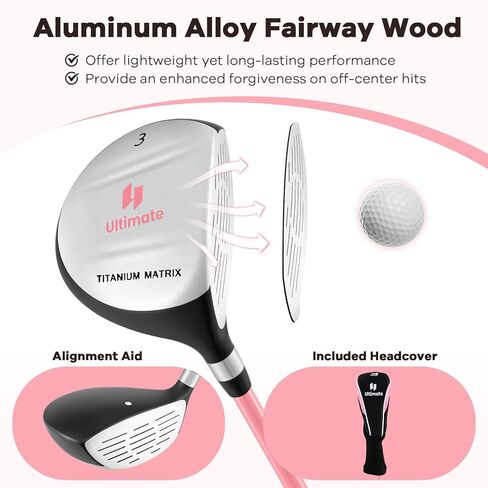 Tangkula 165CC Junior #3 Fairway Wood for Kids, Individual Gold Club for Boys and Girls with Fiberglass Shaft and Head Cover, Junior Practice Golf Club, Right Hand, 38 Inch, Ages 11-14 in Kuwait