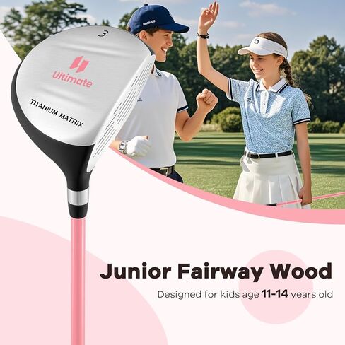Tangkula 165CC Junior #3 Fairway Wood for Kids, Individual Gold Club for Boys and Girls with Fiberglass Shaft and Head Cover, Junior Practice Golf Club, Right Hand, 38 Inch, Ages 11-14 in Kuwait