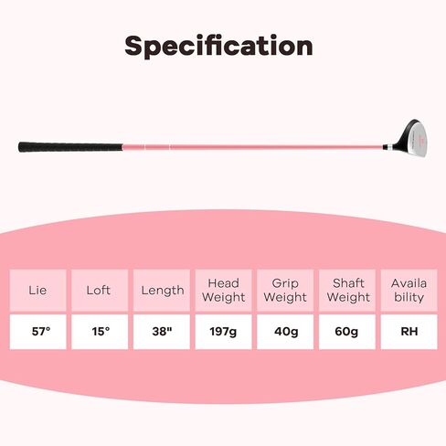 Tangkula 165CC Junior #3 Fairway Wood for Kids, Individual Gold Club for Boys and Girls with Fiberglass Shaft and Head Cover, Junior Practice Golf Club, Right Hand, 38 Inch, Ages 11-14 in Kuwait