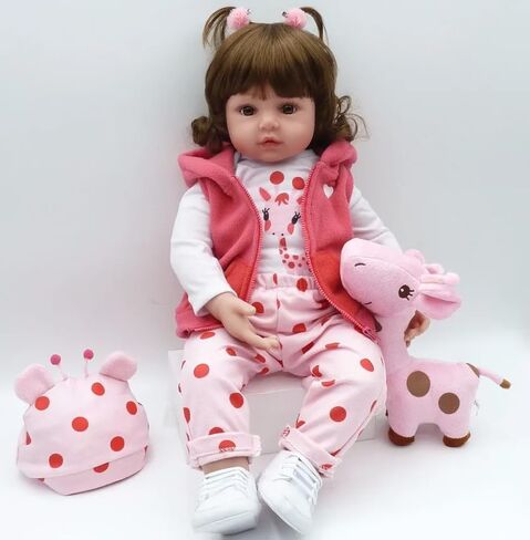 Pinky 20 Inch Reborn Baby Doll Avatar Soft Body Vinyl Realistic Sleeping Newborn Dolls Painted Hair Real Life Elf Baby Dolls Toy for Kids Age 3 + in Kuwait