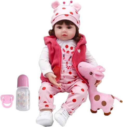 Pinky 20 Inch Reborn Baby Doll Avatar Soft Body Vinyl Realistic Sleeping Newborn Dolls Painted Hair Real Life Elf Baby Dolls Toy for Kids Age 3 + in Kuwait