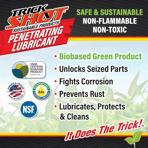 Non-Toxic Penetrating Oil | Eco-Friendly, Non-Flammable, Food Grade & Biodegradable | Rust Inhibitor | 3-in-1 Lubricant, Penetrating Oil, and Degreaser by Trick Shot® USA Made | 16 oz. Spray Bottle in Kuwait