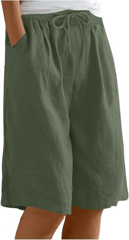 شورتات القطن للسيدات برمودا شورت الصيف عريض الساق غير الرسمية عالي الخصر السراويل القصيرة in Kuwait