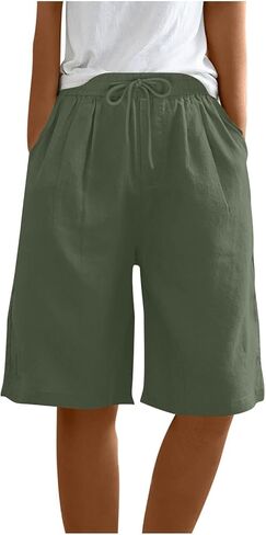 شورتات القطن للسيدات برمودا شورت الصيف عريض الساق غير الرسمية عالي الخصر السراويل القصيرة in Kuwait