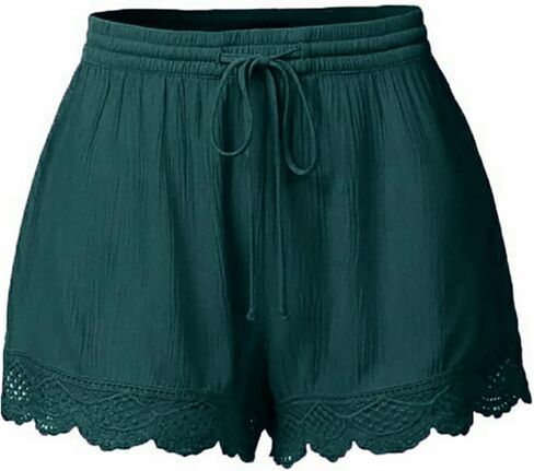 Women Floral Lace Trim Shorts Casual Summer Shorts High Waisted Drawstring Dressy Shorts Trendy Beach Clothes 2024 in Kuwait