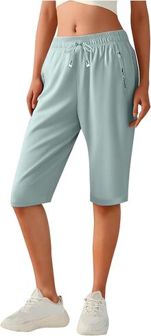 Active Ice Silk Long Shorts for Cooling Quick Dry Bermuda Shorts Stretch Workout Gym Short Pant with Zipper Pockets in Saudi Arabia