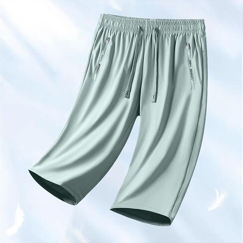 Active Ice Silk Long Shorts for Cooling Quick Dry Bermuda Shorts Stretch Workout Gym Short Pant with Zipper Pockets in Saudi Arabia