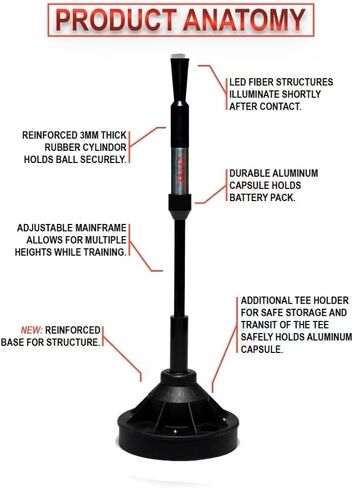 Baseball Tee with LED Light and Adjustable Height, Battery Operated, Illuminates and Flashes Each Swing with 1 of 5 Random Colors. Hitting Tee for Baseball and Softball. in Saudi Arabia