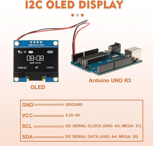 1.3 بوصة I2C IIC OLED MODULE 128X64 بكسل لوحة شاشة عرضية مصغرة ذاتيا لمشاريع Arduino Raspberry Pi مع الأسلاك (1Pack أبيض) in Kuwait