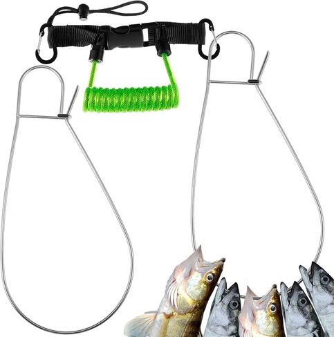 2 Pcs Large Fish Stringer Clips with 43" Stainless Steel Core Fishing Lanyard Quick Release for Spearfishing, Kayak Fishing & Scuba Diving in Saudi Arabia
