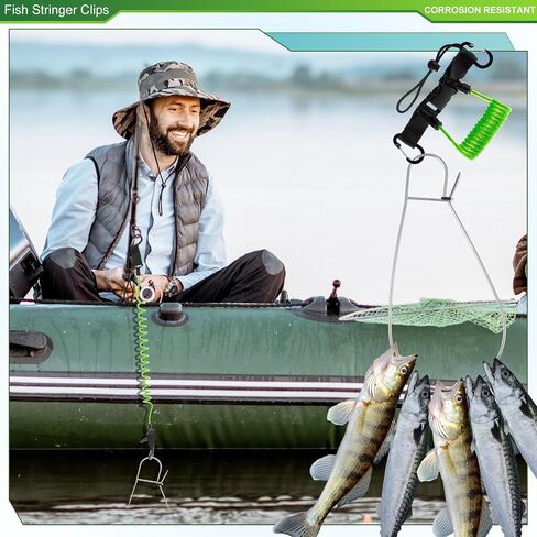 2 Pcs Large Fish Stringer Clips with 43" Stainless Steel Core Fishing Lanyard Quick Release for Spearfishing, Kayak Fishing & Scuba Diving in Saudi Arabia