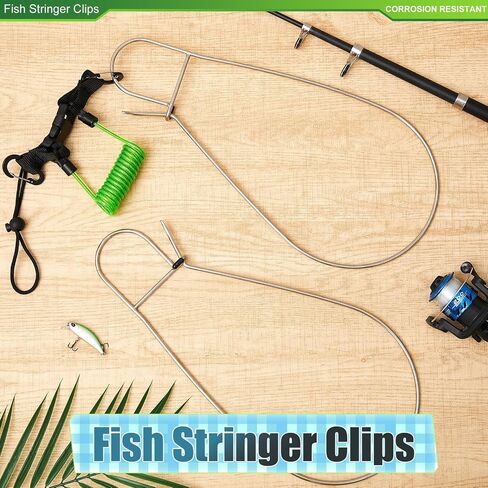 2 Pcs Large Fish Stringer Clips with 43" Stainless Steel Core Fishing Lanyard Quick Release for Spearfishing, Kayak Fishing & Scuba Diving in Saudi Arabia