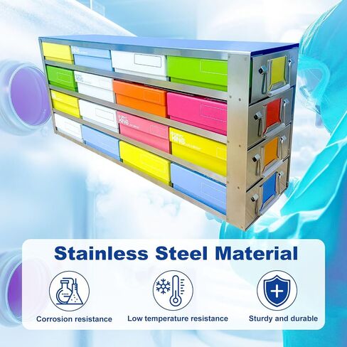 16-Well Stainless Steels Freezer Rack, Side Access Drawer Cryopreservation Rack, No Storage Boxes, Efficient Used to Cryogenic Box Storage and Organization, 1 Piece/Case in Saudi Arabia