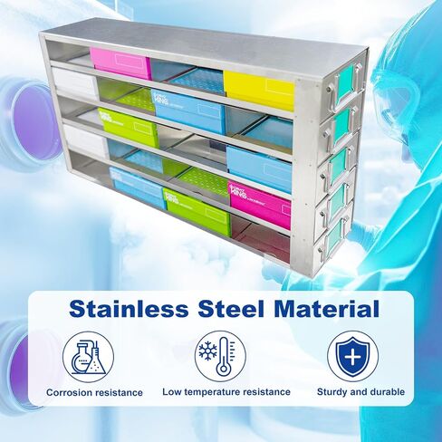 16-Well Stainless Steels Freezer Rack, Side Access Drawer Cryopreservation Rack, No Storage Boxes, Efficient Used to Cryogenic Box Storage and Organization, 1 Piece/Case in Saudi Arabia