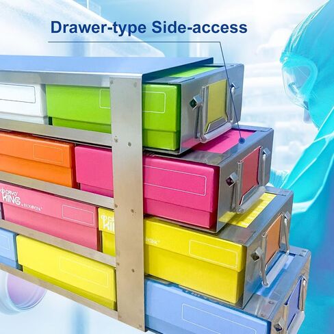 16-Well Stainless Steels Freezer Rack, Side Access Drawer Cryopreservation Rack, No Storage Boxes, Efficient Used to Cryogenic Box Storage and Organization, 1 Piece/Case in Saudi Arabia