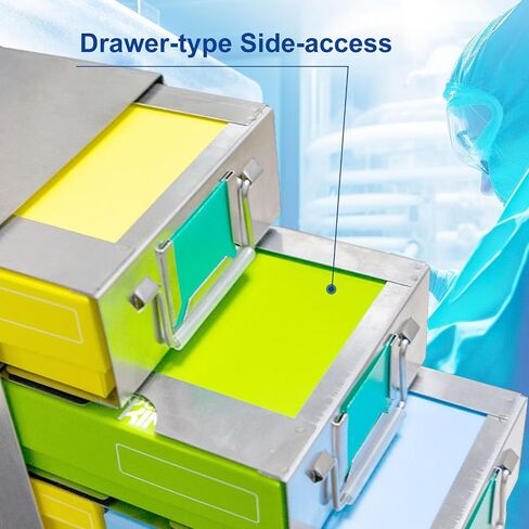 16-Well Stainless Steels Freezer Rack, Side Access Drawer Cryopreservation Rack, No Storage Boxes, Efficient Used to Cryogenic Box Storage and Organization, 1 Piece/Case in Saudi Arabia