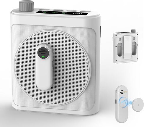 15W Wireless Voice Amplifier with 2 Magnetic Lavalier Mics & Noise Reduction - Bluetooth 5.3 PA System for Teachers, Tour Guide, Yoga - 15H Rechargeable Battery, Waist-Mount Design (White) in Saudi Arabia