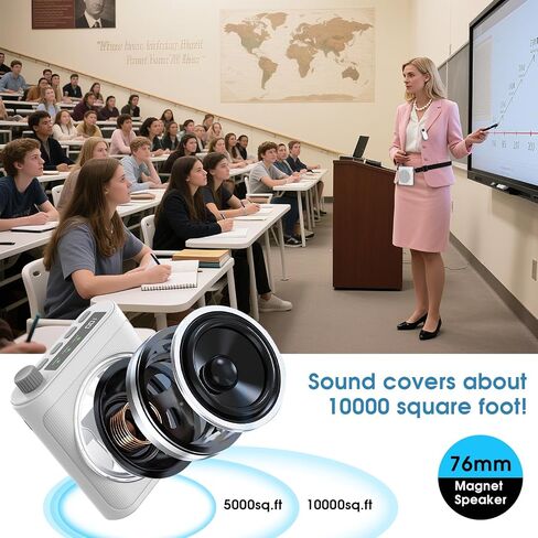 15W Wireless Voice Amplifier with 2 Magnetic Lavalier Mics & Noise Reduction - Bluetooth 5.3 PA System for Teachers, Tour Guide, Yoga - 15H Rechargeable Battery, Waist-Mount Design (White) in Saudi Arabia