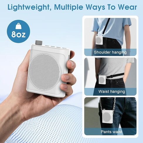 15W Wireless Voice Amplifier with 2 Magnetic Lavalier Mics & Noise Reduction - Bluetooth 5.3 PA System for Teachers, Tour Guide, Yoga - 15H Rechargeable Battery, Waist-Mount Design (White) in Saudi Arabia