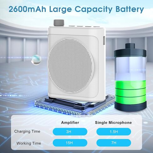 15W Wireless Voice Amplifier with 2 Magnetic Lavalier Mics & Noise Reduction - Bluetooth 5.3 PA System for Teachers, Tour Guide, Yoga - 15H Rechargeable Battery, Waist-Mount Design (White) in Saudi Arabia