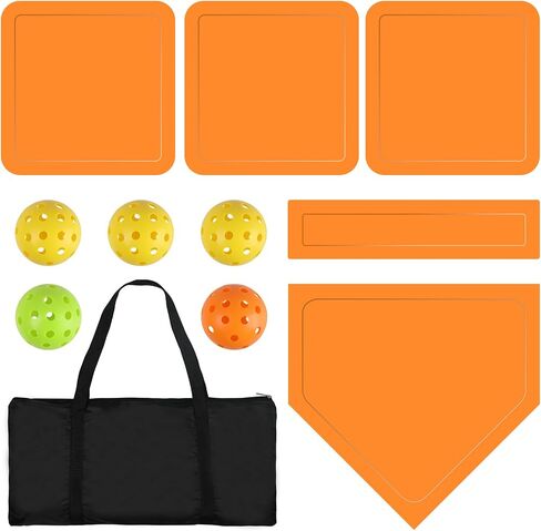 Baseball & Softball 5 Piece Base Set, Rubber Field Bases for Kids & Adults, with 5 Piece Training Balls and Storage Bag, Throw Down Base for Backyard Teeball, School Kickball Practice in Saudi Arabia