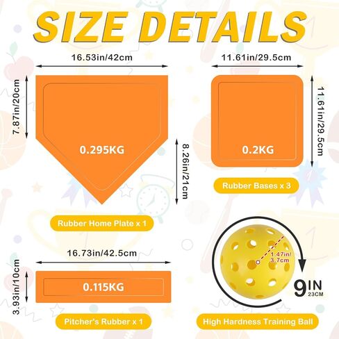 Baseball & Softball 5 Piece Base Set, Rubber Field Bases for Kids & Adults, with 5 Piece Training Balls and Storage Bag, Throw Down Base for Backyard Teeball, School Kickball Practice in Saudi Arabia