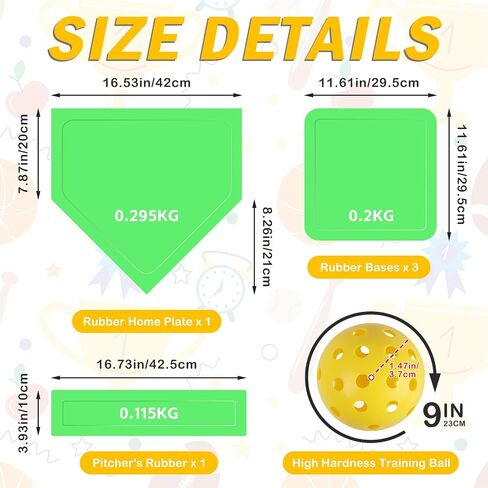 Baseball & Softball 5 Piece Base Set, Rubber Field Bases for Kids & Adults, with 5 Piece Training Balls and Storage Bag, Throw Down Base for Backyard Teeball, School Kickball Practice in Saudi Arabia