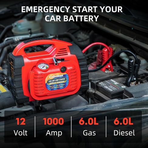 6-in-1 Car Battery Jump Starter with Air Compressor 2000A 260PSI 400W Inverter, Jump Starter Jump Box (All Gas 8.5L Diesel), Solar Portable Power Station,AC/DC/USB Ports and LED Lights in Saudi Arabia