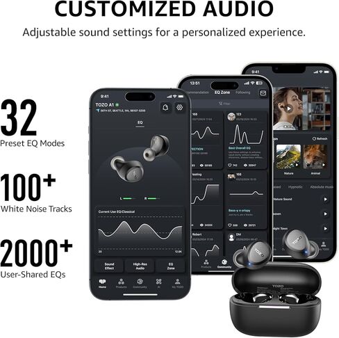 TOZO A1 Wireless Earbuds Bluetooth 5.3 Light Weight in Ear IPX5 Waterproof Headphones 2 Mic for AI Calls, Immersive Premium Sound Bass Headset with Charging Case, 32 Presets EQ Customization via App in Saudi Arabia