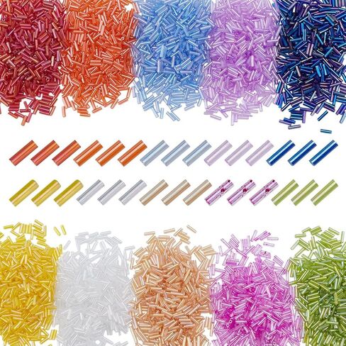 2100pcs 7 ألوان الزجاج بوجل حبات 6-8 ملم أنبوب طويل من الخرز الفضفاضة بذرة ملونة الخرز الحرف الصغيرة لقرار سوار DIY وصنع المجوهرات ، الفتحة: 0.6 ملم in Saudi Arabia